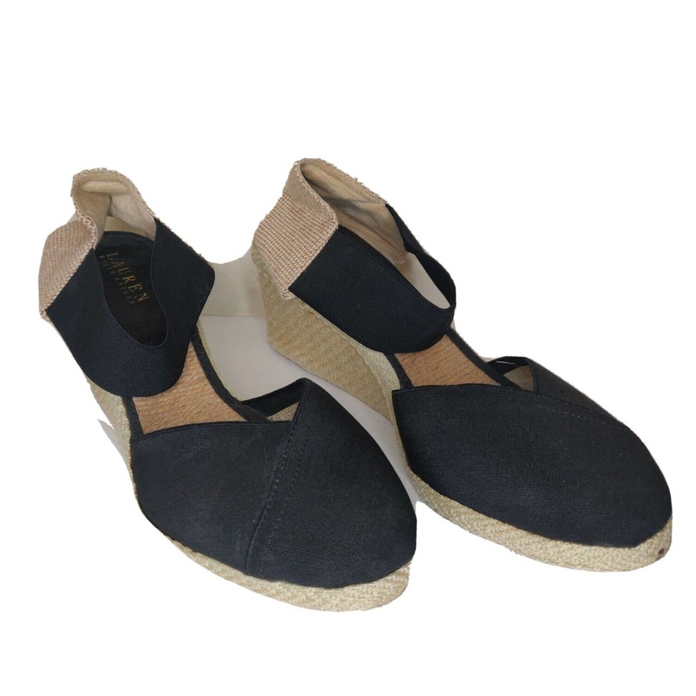 Lauren Ralph Lauren Charla Women's Espadrilles Shoes Black Tan Size 11 Wedge